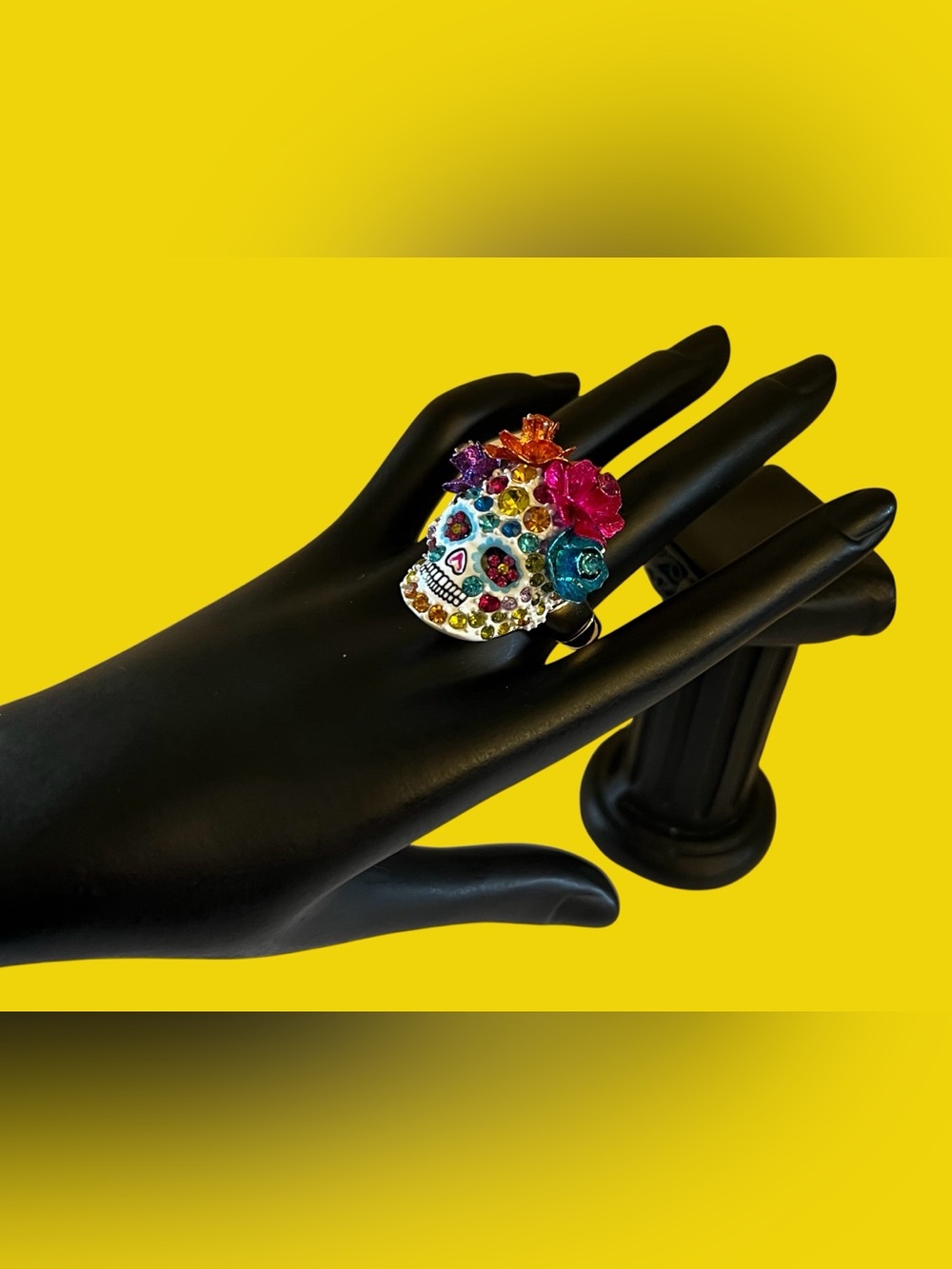 Betsey Johnson Multicolor Floral Sugar Skull Ring